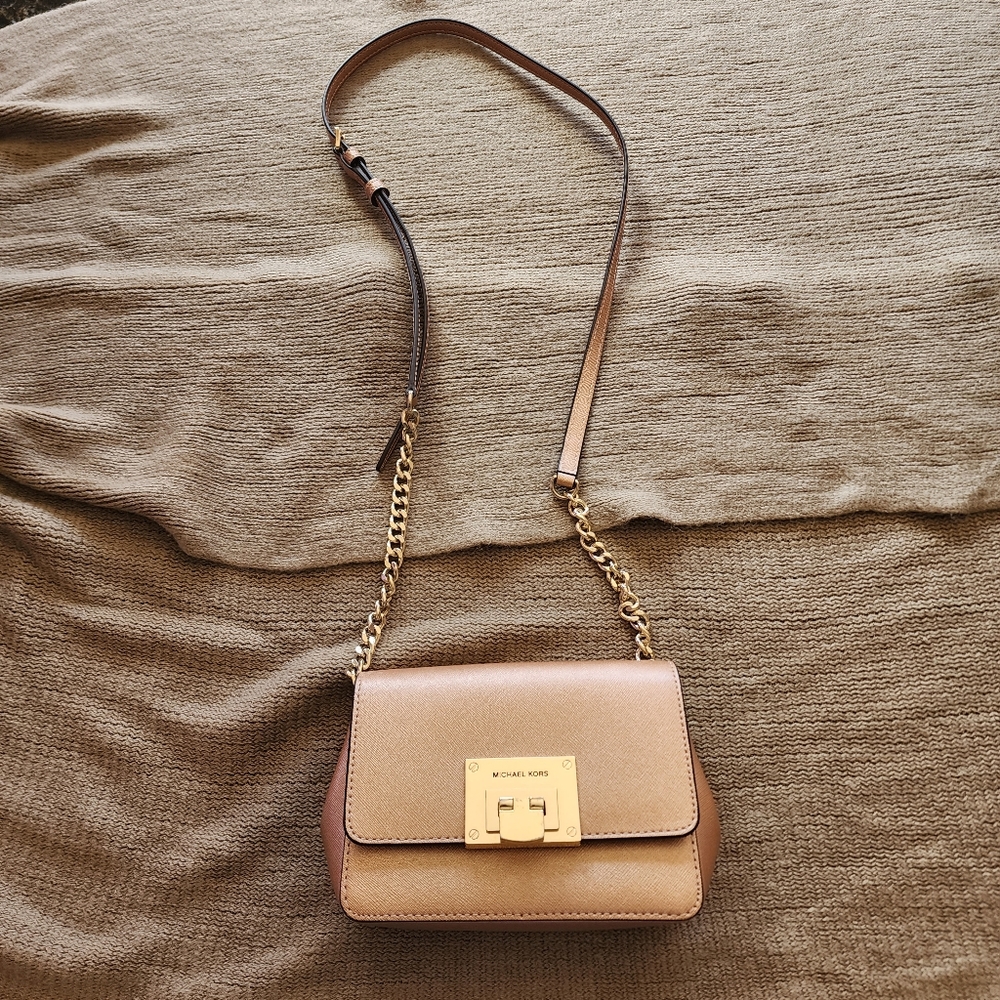 Michael Kors Tina Small Metallic Leather Clutch Ballet